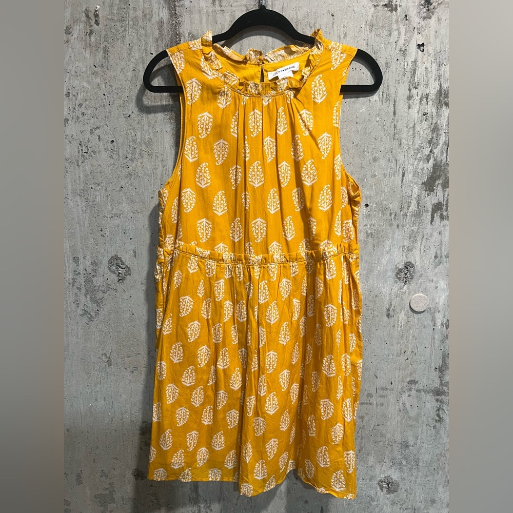 Lucky Brand Yellow Leaf Print Casual Dress